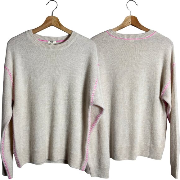 Dylan Harper Sweater Pullover Women's Small Tan Pink Knit Alpaca Wool Crewneck - Picture 2 of 14
